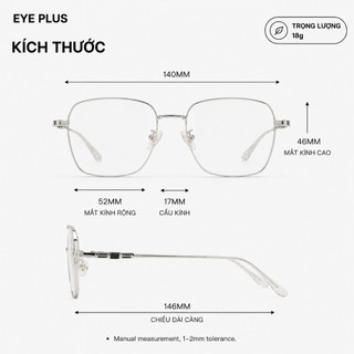 Gọng Kính Cận Nam Nữ Đa Giác Eye Plus 66013 Gọng Kim Loại Chuôi TR90 Mềm Dẻo Siêu Nhẹ Thời Trang