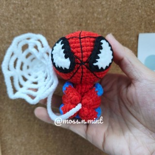 MÓC KHOÁ LEN handmade Người nhện Spiderman đu dây có mạng nhện size to