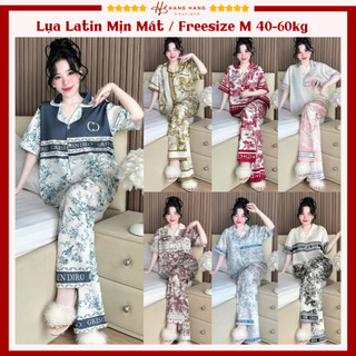 Bộ đồ ngủ pijama nữ 40-60kg dài cộc tay ngắn lụa latin mềm mịn cao cấp 60CD01, đồ bộ nữ đồ mặc nhà dễ thương sang chảnh