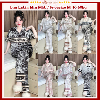 Bộ đồ ngủ pijama nữ 40-60kg dài cộc tay ngắn lụa latin mềm mịn cao cấp 60CD01, đồ bộ nữ đồ mặc nhà dễ thương sang chảnh