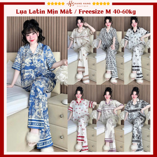 Bộ đồ ngủ pijama nữ 40-60kg dài cộc tay ngắn lụa latin mềm mịn cao cấp 60CD01, đồ bộ nữ đồ mặc nhà dễ thương sang chảnh
