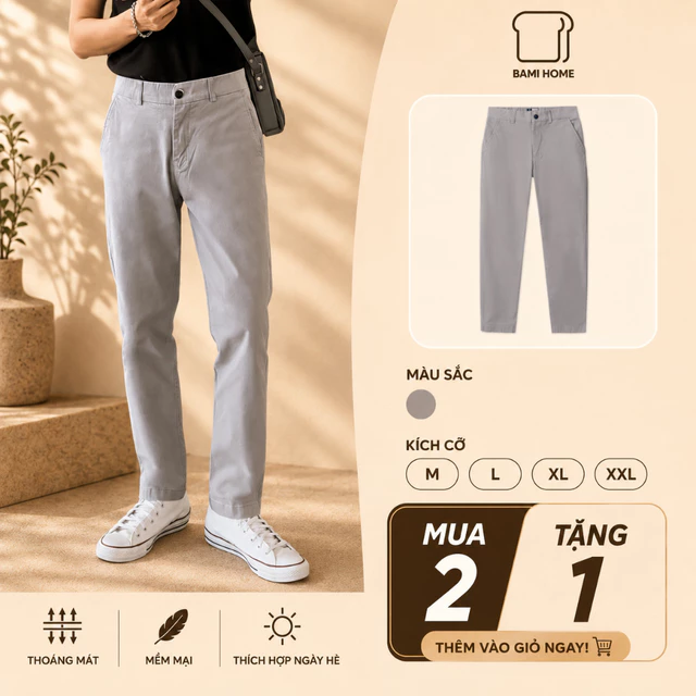 [GIẢM 50%] Quần kaki nam BAMI HOME, quần kaki nam ống suông, form quần tây thanh lịch, thoải mái QK10