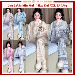 Đồ ngủ nữ bigsize cỡ đại 75-95kg, pijama dài tay dài lụa latin mịn mát 95DD01, đồ bộ nữ đồ mặc nhà dễ thương sang chảnh