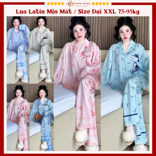 Đồ ngủ nữ bigsize cỡ đại 75-95kg, pijama dài tay dài lụa latin mịn mát 95DD01, đồ bộ nữ đồ mặc nhà dễ thương sang chảnh
