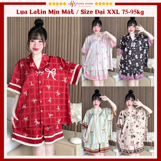 Bộ đồ ngủ pijama nữ bigsize cỡ đại 75-95kg đùi ngắn tay cộc lụa lạnh latin mịn mát 95CC01 mặc nhà dễ thương sang chảnh