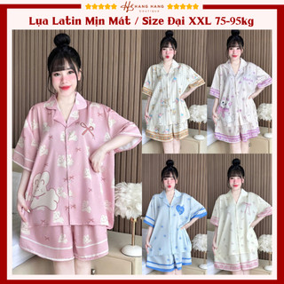 Bộ đồ ngủ pijama nữ bigsize cỡ đại 75-95kg đùi ngắn tay cộc lụa lạnh latin mịn mát 95CC01 mặc nhà dễ thương sang chảnh