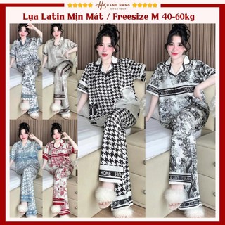 Bộ đồ ngủ pijama nữ 40-60kg dài cộc tay ngắn lụa latin mềm mịn cao cấp 60CD01, đồ bộ nữ đồ mặc nhà dễ thương sang chảnh