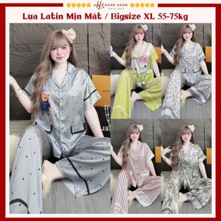 Đồ ngủ nữ bigsize 55-75kg, pijama dài cộc tay ngắn lụa latin mịn mát 75CD08, đồ bộ nữ đồ mặc nhà dễ thương sang chảnh