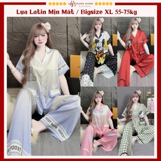 Đồ ngủ nữ bigsize 55-75kg, pijama dài cộc tay ngắn lụa latin mịn mát 75CD08, đồ bộ nữ đồ mặc nhà dễ thương sang chảnh