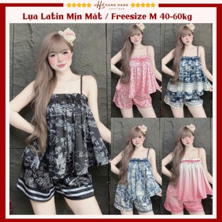 Đồ ngủ nữ 40-60kg, đồ ngủ 2 dây xếp ly nơ đùi lụa latin xước mềm mát 60CS07, đồ bộ nữ đồ mặc nhà dễ thương sang chảnh