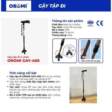 Gậy chống bốn chân trụ Oromi GAY-40S, Gậy chống cho người già, Gậy batoong
