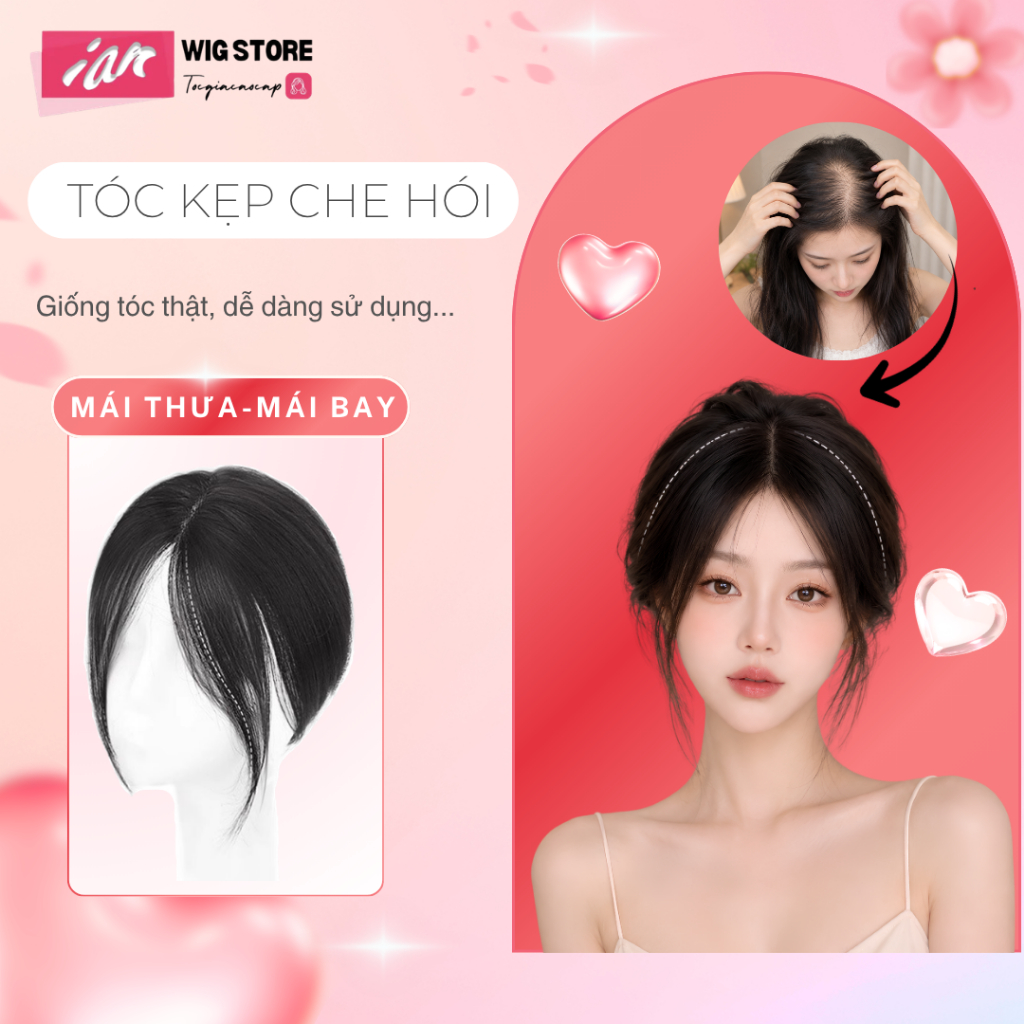 Tóc Giả Phủ Hói iAn Hồ Lô 3 Kẹp Mái Bay, Mái Thưa