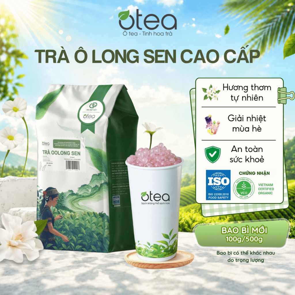Trà Oolong Otea Sen cao cấp - 500g/100g hương sen thanh khiết, vị dịu ngọt chuyên trà pha chế