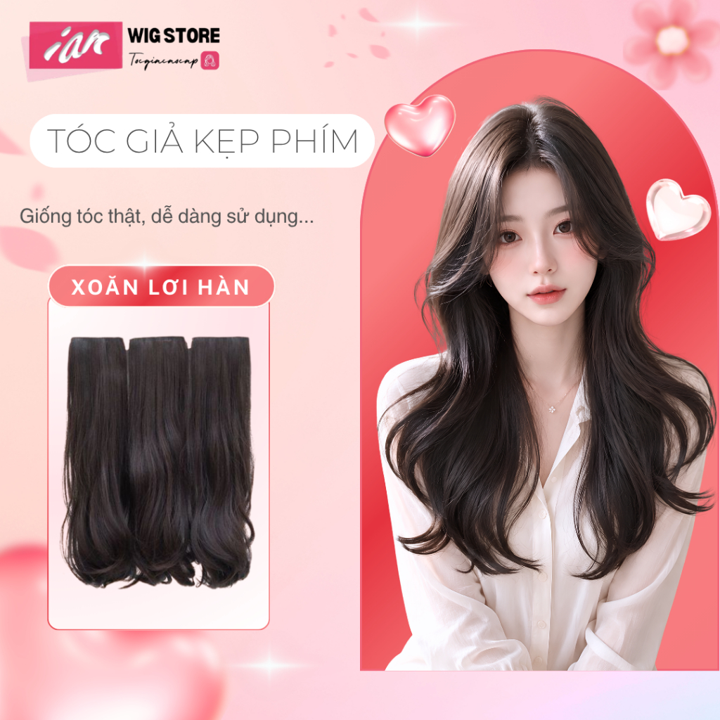 Tóc Giả Kẹp Phím_ Sét 3 Dải Kẹp Xoăn Sóng Lơi iAN Cao Cấp