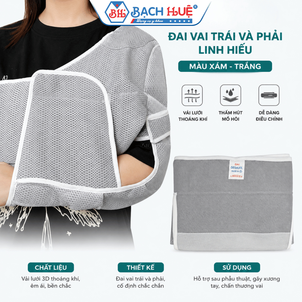 Đai Desault Cố Định Khớp Vai Linh Hiếu (Trái/Phải) - Đai Trợ Lực Thoáng Khí