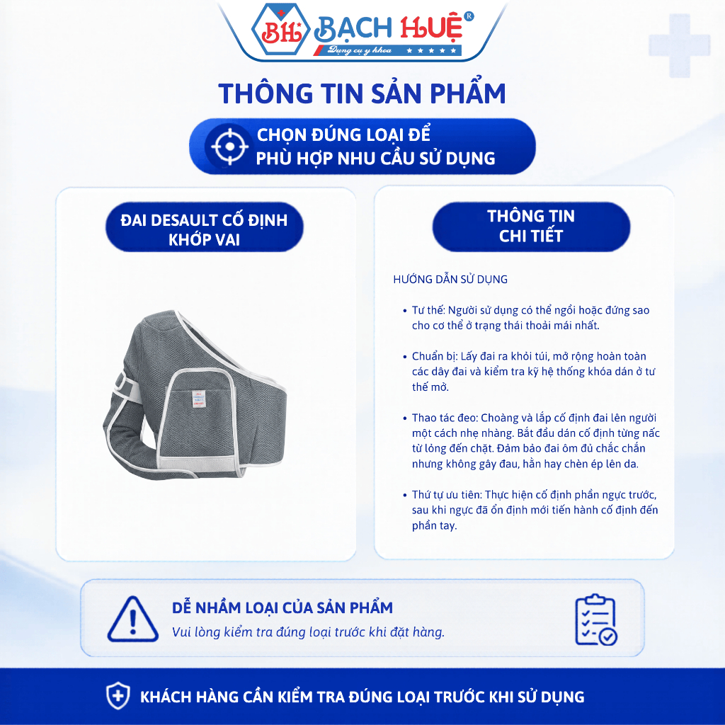 Đai Desault Cố Định Khớp Vai Linh Hiếu (Trái/Phải) - Đai Trợ Lực Thoáng Khí