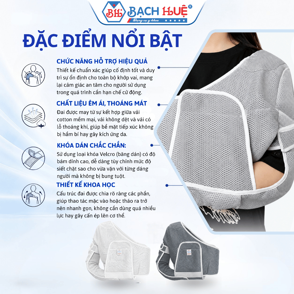Đai Desault Cố Định Khớp Vai Linh Hiếu (Trái/Phải) - Đai Trợ Lực Thoáng Khí