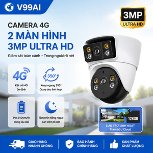 Camera V99AI BQ3 giám sát 4G không cần wifi 2 màn hình 3MP xoay 360 độ ngoài trời gia đình