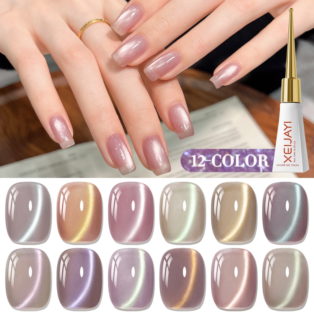 XEIJAYI 10ml - Sơn gel móng tay mắt mèo màu xám xanh tông lạnh mới, bền màu và bóng mượt, thích hợp cho việc tự làm.