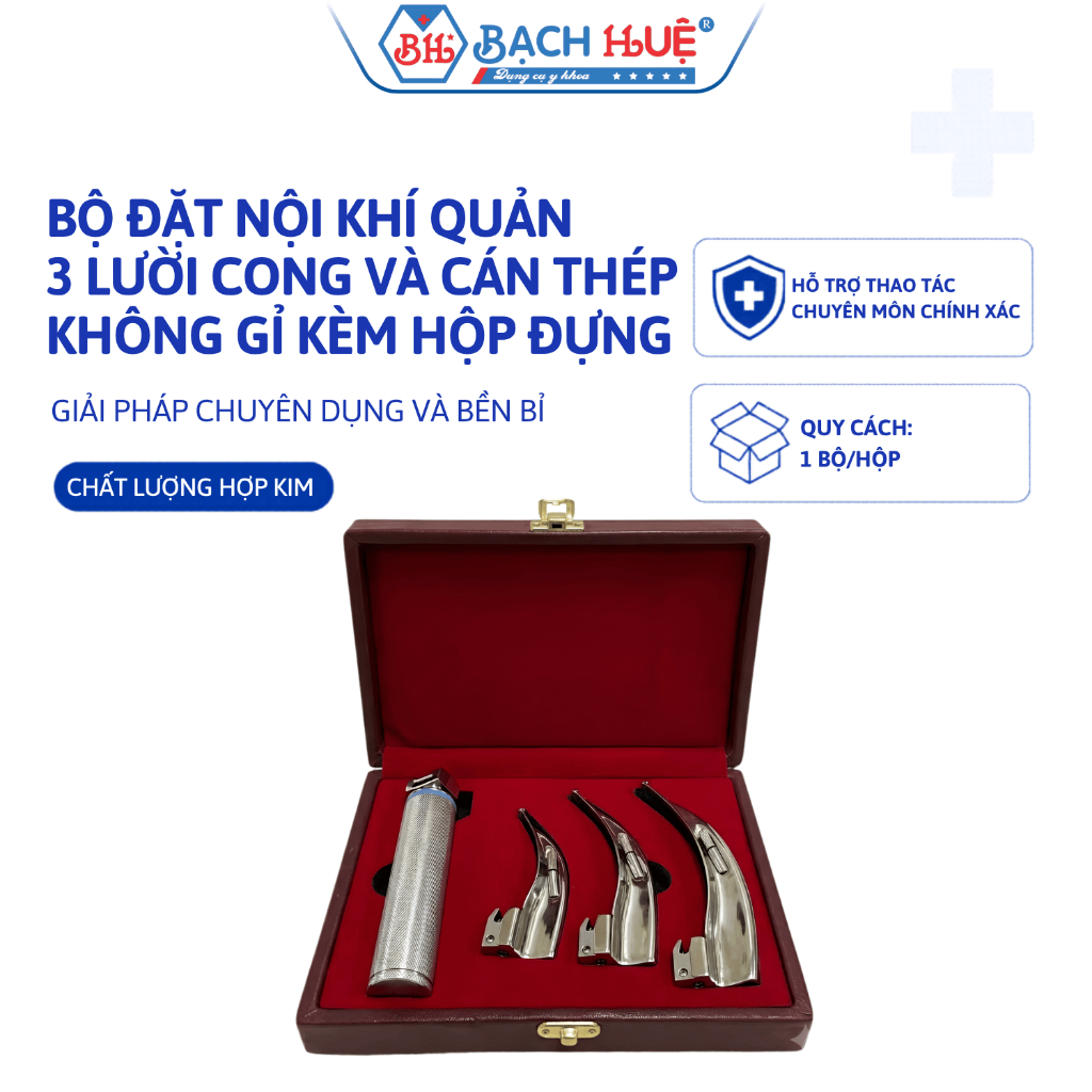 Bộ Dụng Cụ Đặt Nội Khí Quản 3 Lưỡi Cong Kèm Cán Và Hộp Đựng Everbest (Pakistan) Chuyên Dụng
