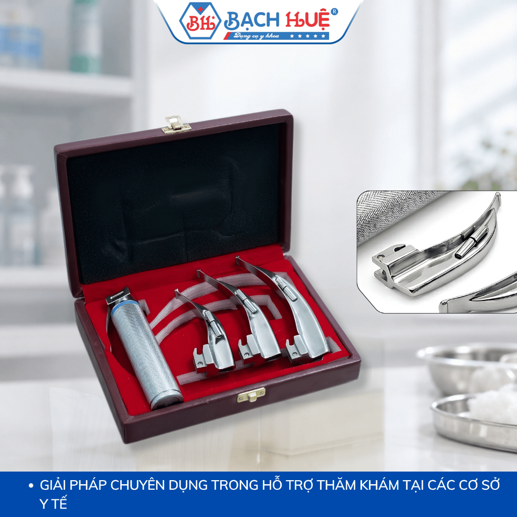 Bộ Dụng Cụ Đặt Nội Khí Quản 3 Lưỡi Cong Kèm Cán Và Hộp Đựng Everbest (Pakistan) Chuyên Dụng
