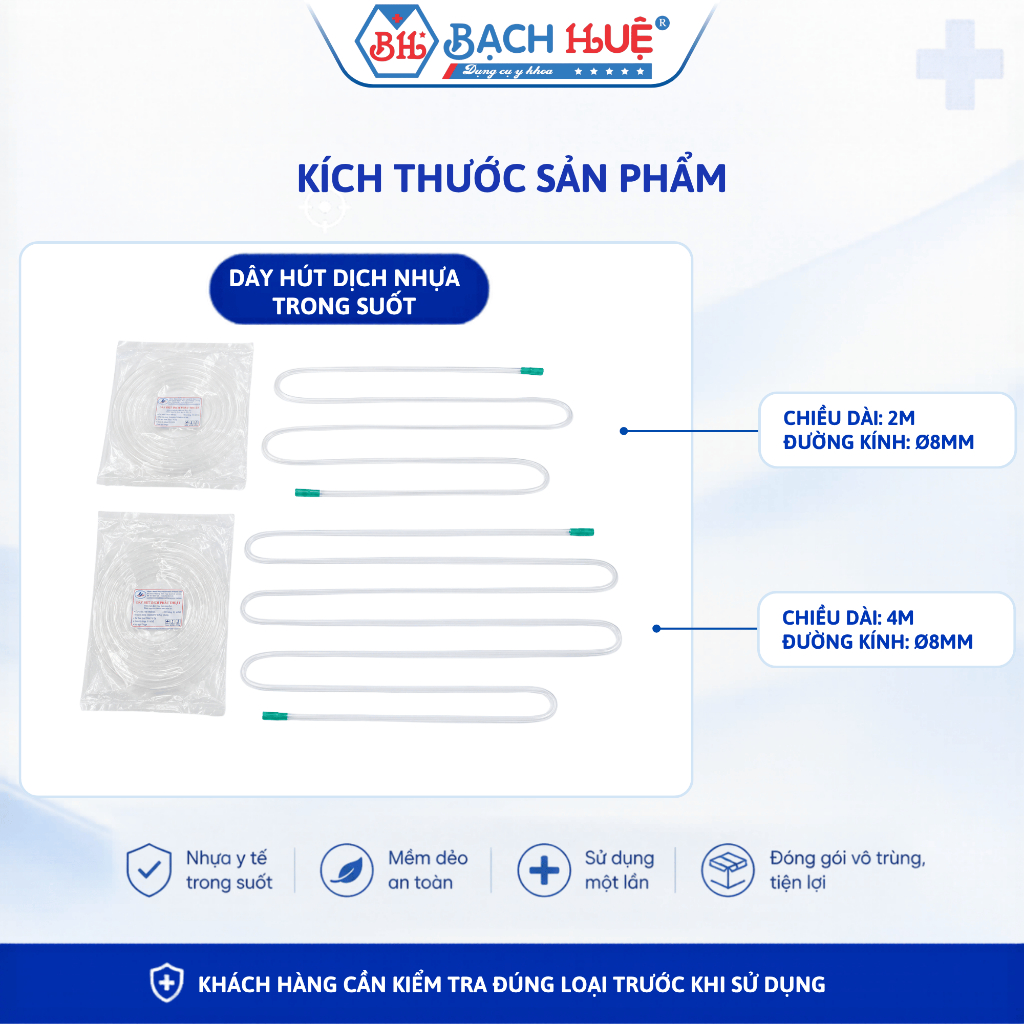 Dây Hút Dịch Phẫu Thuật Nhựa PVC Trong Suốt Nhật Minh 2m và 4m - Ống Mềm Dẻo Chống Gập Đã Tiệt Trùng