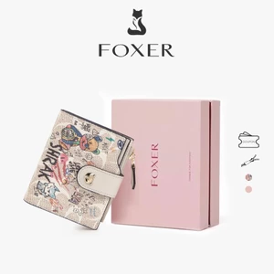 FOXERCHIC Ví nữ ngắn in gấu graffiti, nhiều khe thẻ có túi xu, mini mang đi hàng ngày