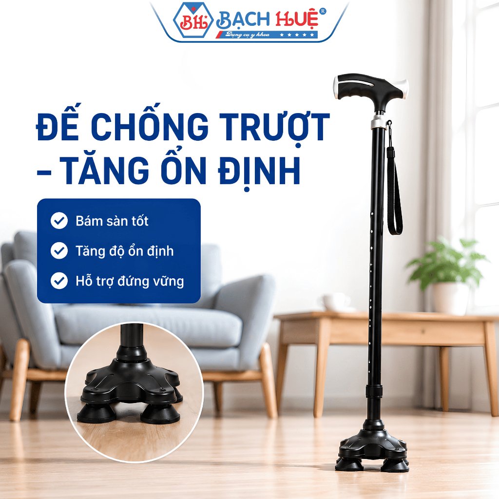 Gậy Nhôm, Gậy Chống Trượt Người Già GBM-024 Cao Cấp Điều Chỉnh Độ Cao - An toàn, tiện lợi