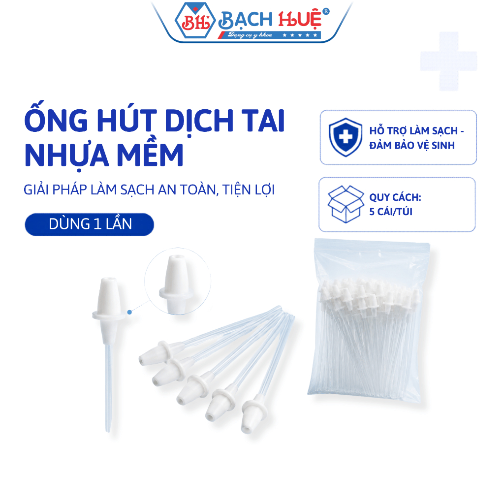 Ống Hút Dịch Tai Bằng Nhựa Mềm Dẻo Dùng 1 Lần - Bịch 5 Ống Hút Rửa Tai Vệ Sinh, An Toàn