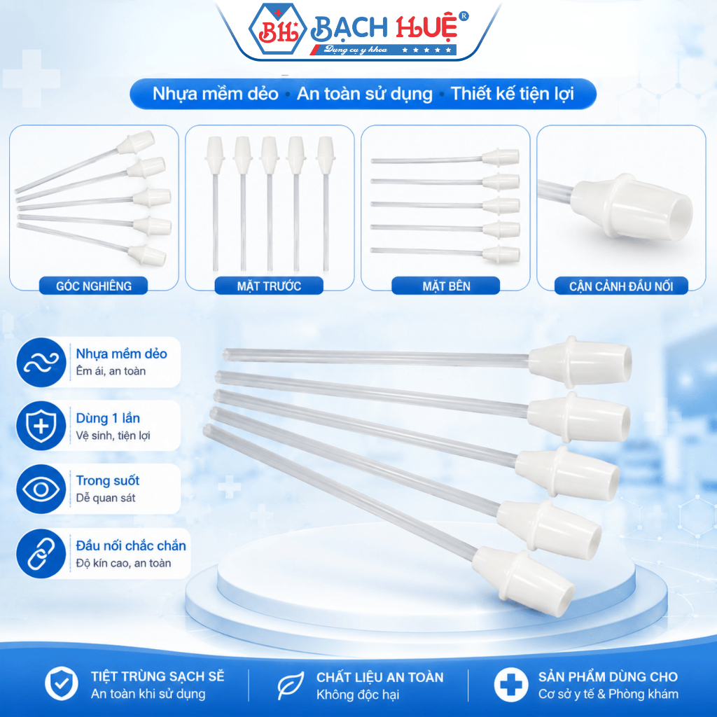 Ống Hút Dịch Tai Bằng Nhựa Mềm Dẻo Dùng 1 Lần - Bịch 5 Ống Hút Rửa Tai Vệ Sinh, An Toàn