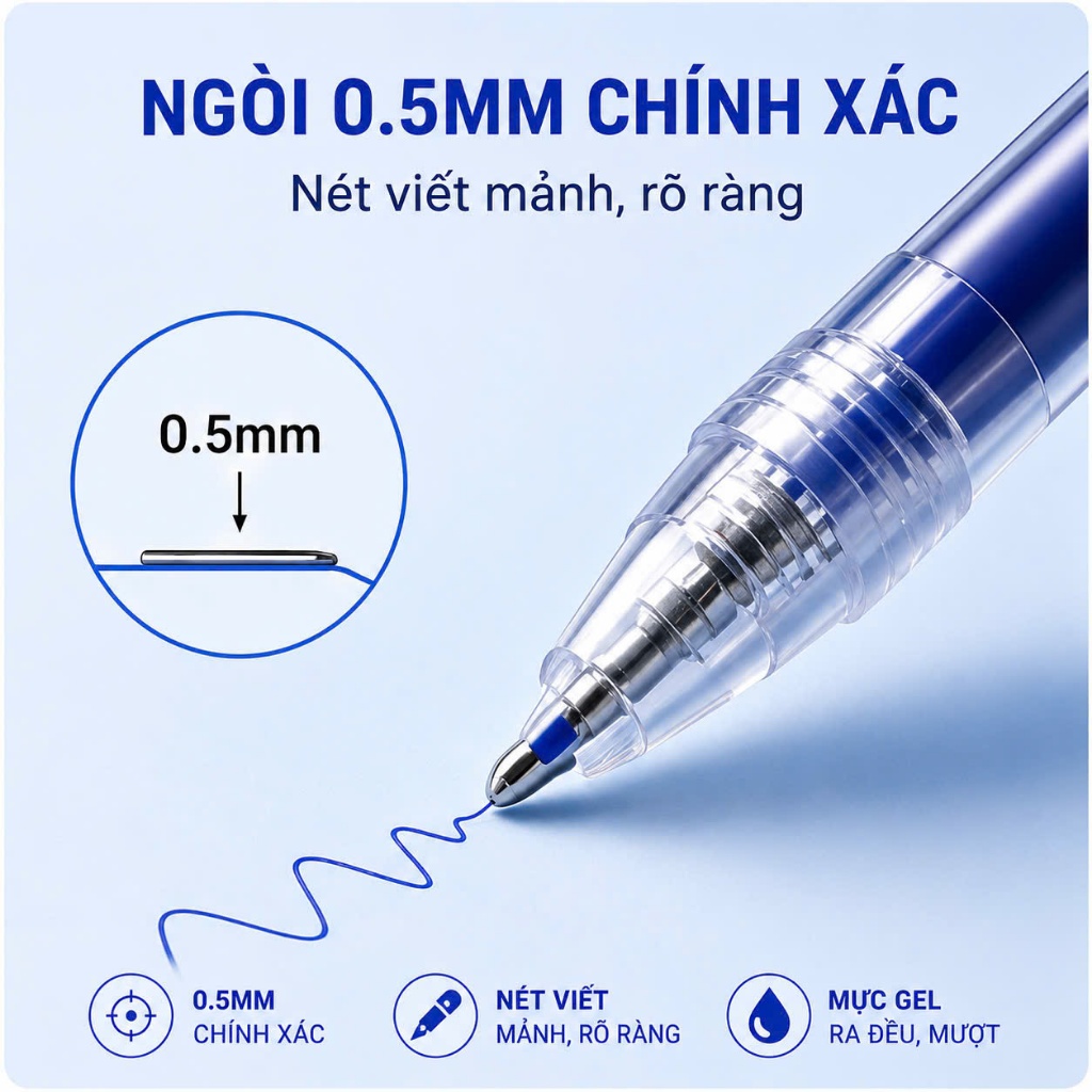 [🔥12 MÀU 2026] Bút Bi Nước Mực Gel Bấm Nhiều Màu Nhanh Khô 0.5mm M&G-Viết Bi Học Sinh Văn Phòng Mực Đều 87977