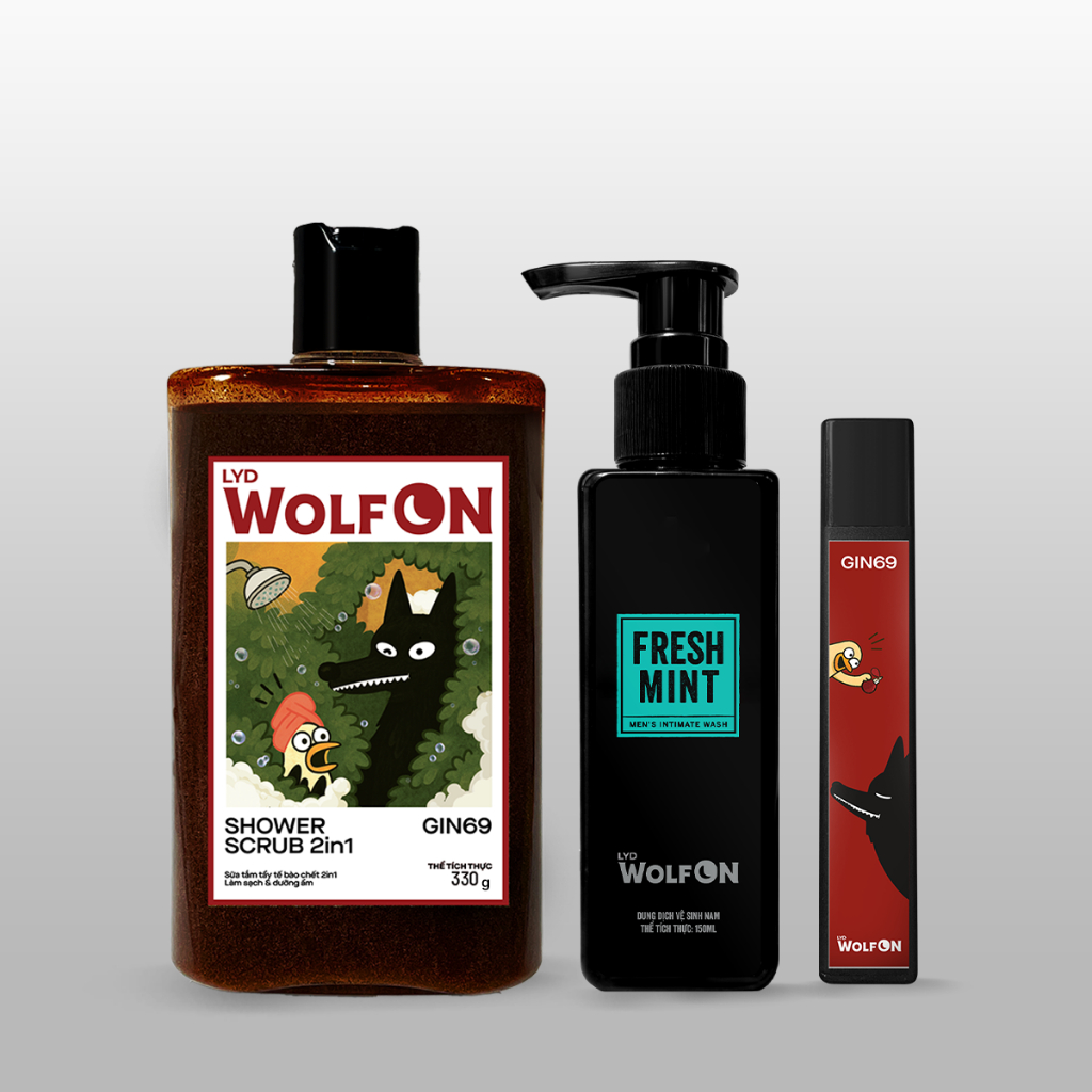 Set Quà Tặng Bạn Trai HỒNG HÀI NHI LYD Wolf ON - Sữa Tắm, Xịt Khử Mùi, Dung Dịch Vệ Sinh Nam 150ML