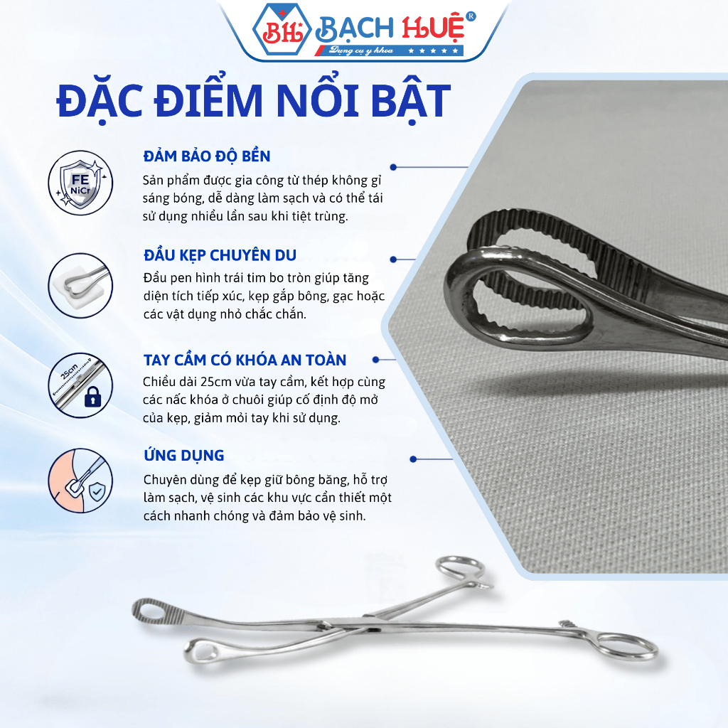 Kẹp Tim Sản Khoa, Pen Tim, Pen Sản Hình Tim Chuyên Dụng Bằng Thép Không Rỉ, Dụng Cụ Gắp Bông Gạc Dai 18cm Và 25cm