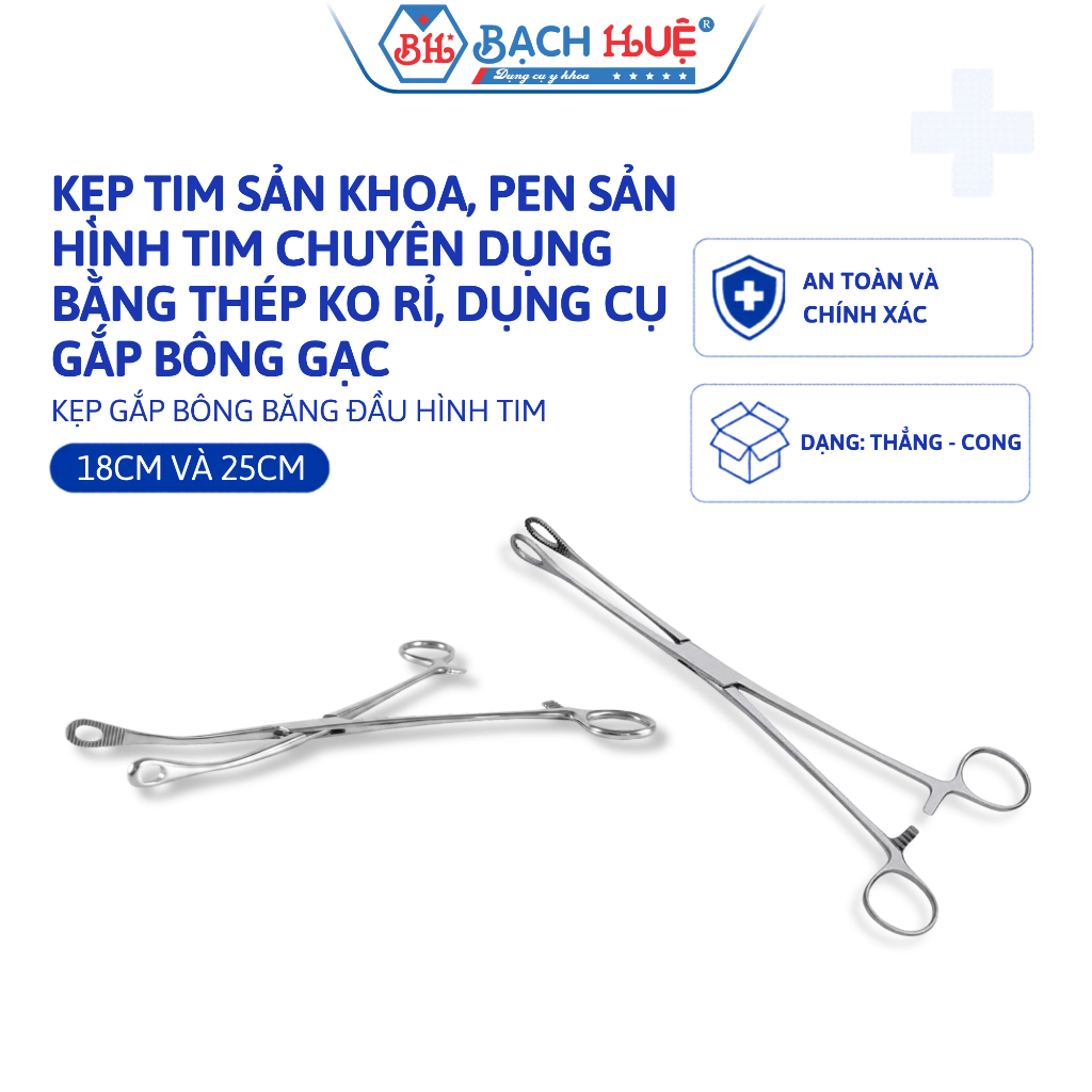 Kẹp Tim Sản Khoa, Pen Tim, Pen Sản Hình Tim Chuyên Dụng Bằng Thép Không Rỉ, Dụng Cụ Gắp Bông Gạc Dai 18cm Và 25cm