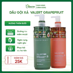 Bộ dầu gội xả Valert Grapefruit hương bưởi 850ml hỗ trợ chăm sóc tóc gãy rụng, dưỡng tóc mềm mượt, chắc khỏe chuẩn salon