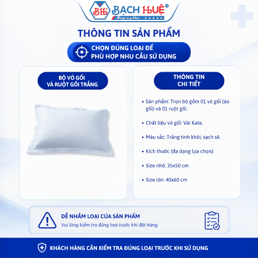 Bộ Vỏ Gối Và Ruột Gối Màu Trắng Vải Kate Mềm Mại (35x50cm / 40x60cm) Dùng Cho Gia Đình, Phòng Khám