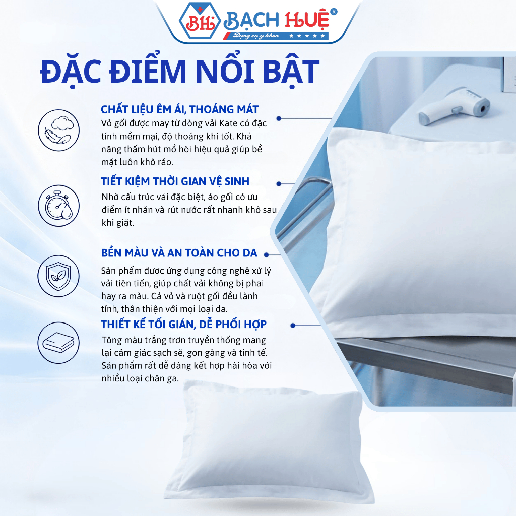 Bộ Vỏ Gối Và Ruột Gối Màu Trắng Vải Kate Mềm Mại (35x50cm / 40x60cm) Dùng Cho Gia Đình, Phòng Khám