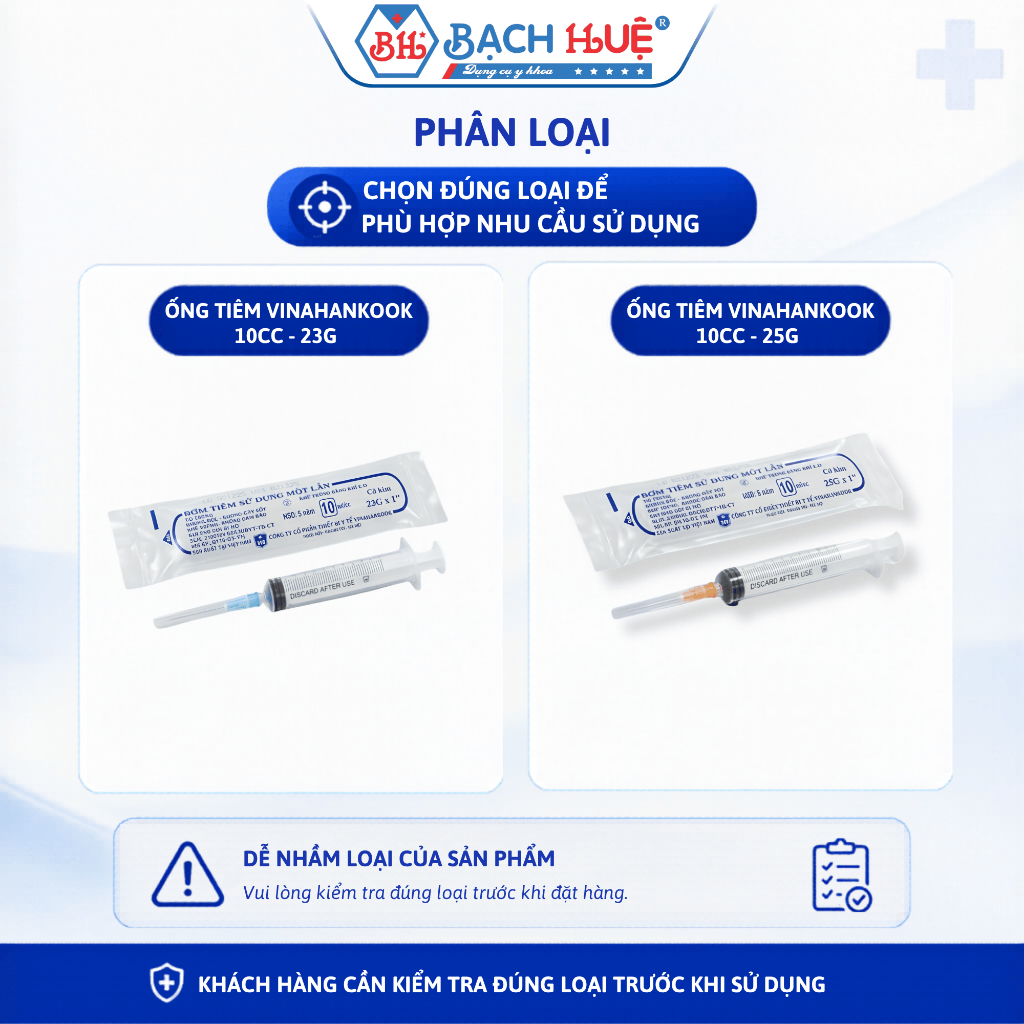 Ống Tiêm Vinahankook 10cc Kèm Kim 23G Và 25G - Hộp 100 Cái Dùng 1 Lần
