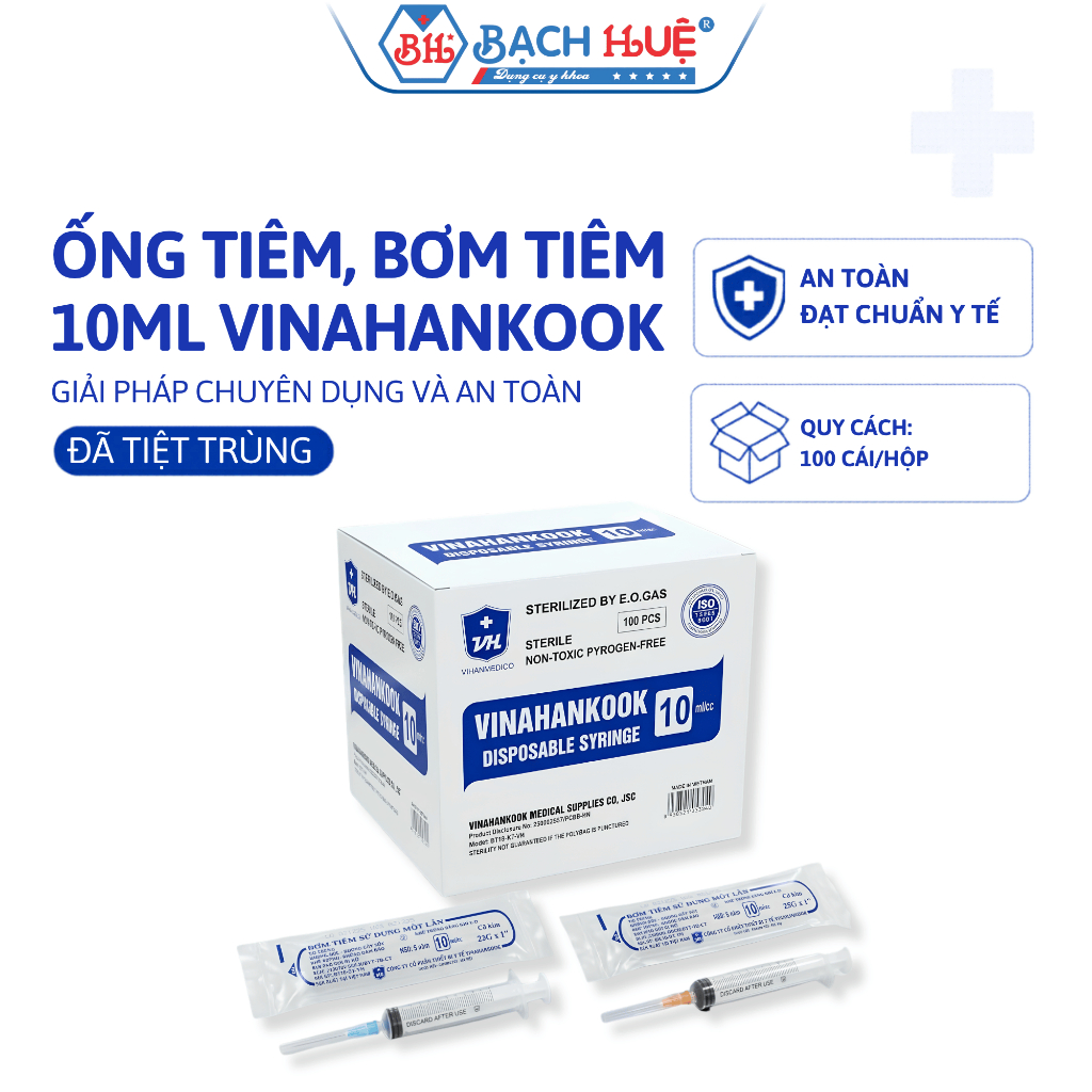 Ống Tiêm Vinahankook 10cc Kèm Kim 23G Và 25G - Hộp 100 Cái Dùng 1 Lần