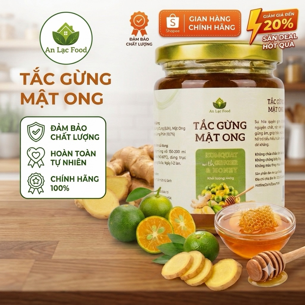 Tắc Gừng Mật Ong Đường Phèn - Hỗ Trợ Giảm Ho, Đau Rát Họng, 100% Từ Thiên Nhiên
