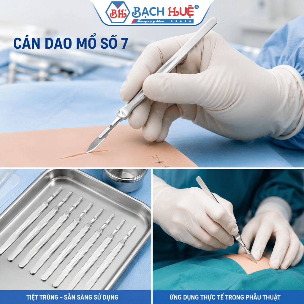 Cán Dao Mổ Số 7 Y Tế Thép Không Rỉ - Cán Cầm Chống Trượt bền chặt, đã tiệt trùng