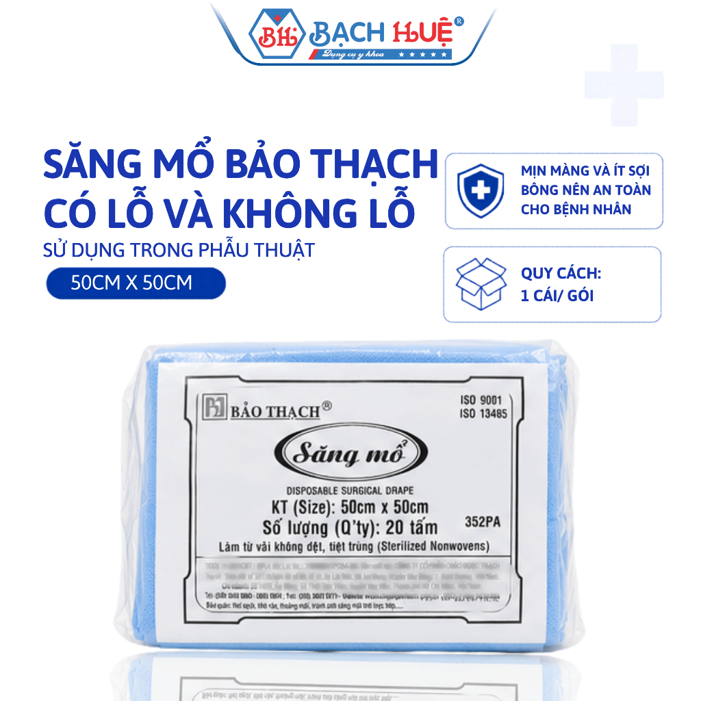 Săng Mổ Bảo Thạch Có Lỗ Và Không Lỗ 50x50cm - Vải Không Dệt Vô Trùng