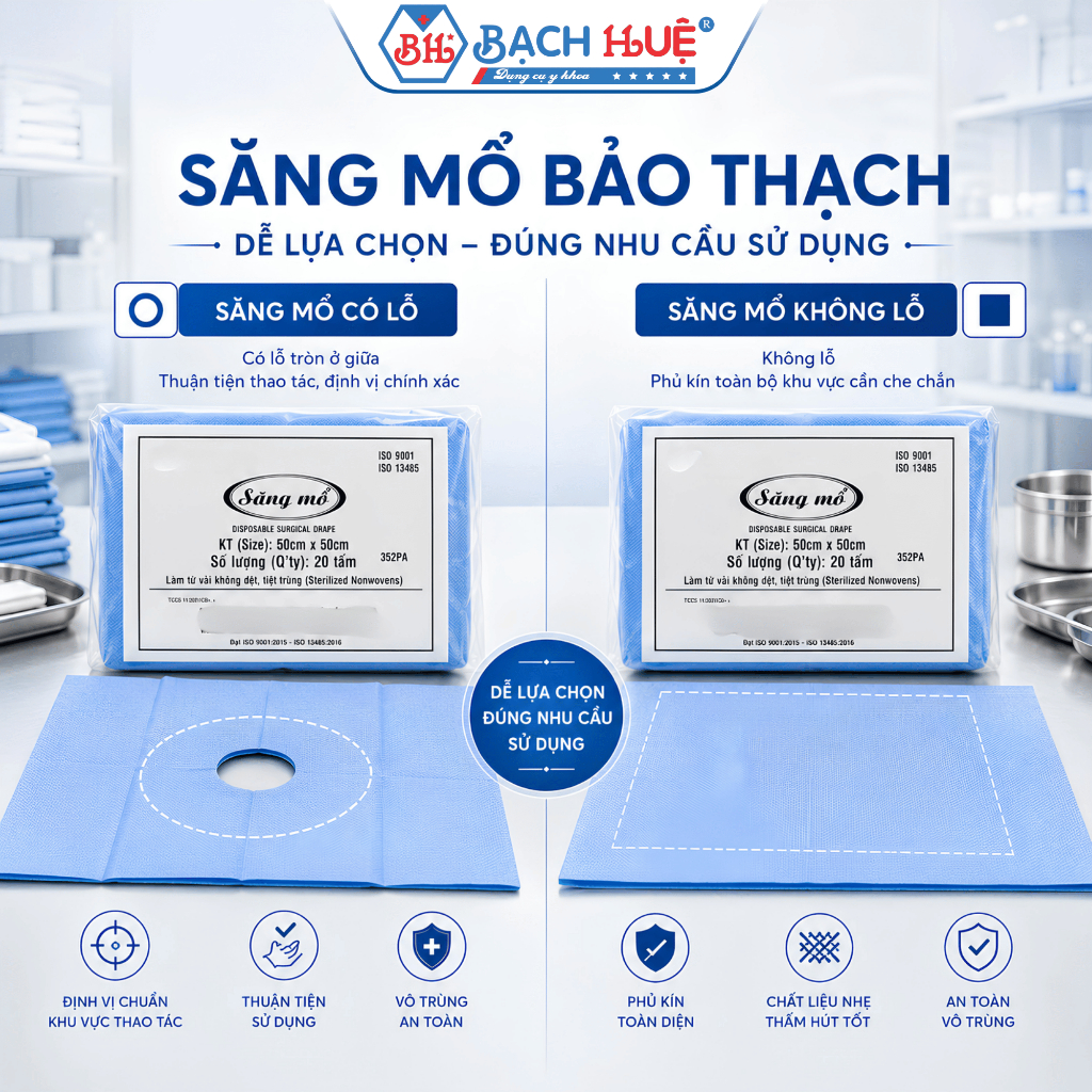 Săng Mổ Bảo Thạch Có Lỗ Và Không Lỗ 50x50cm - Vải Không Dệt Vô Trùng