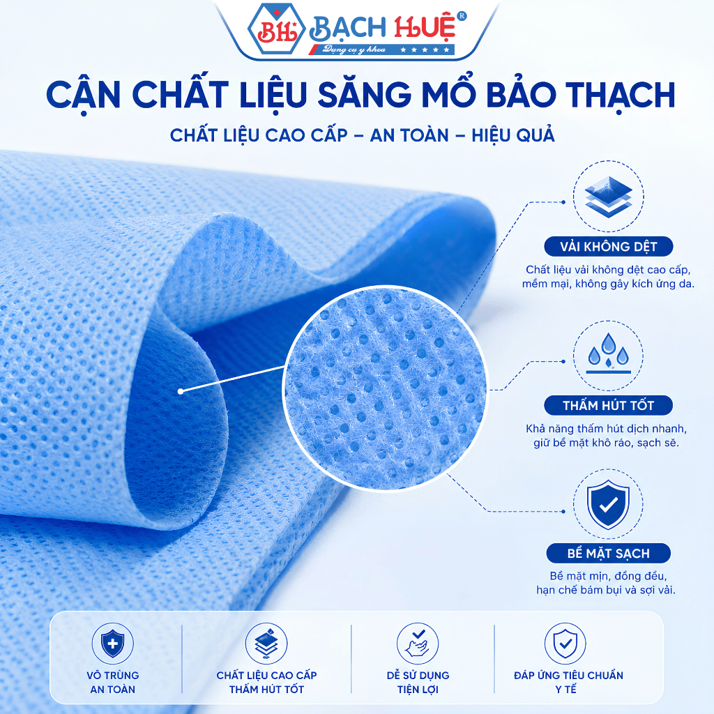 Săng Mổ Bảo Thạch Có Lỗ Và Không Lỗ 50x50cm - Vải Không Dệt Vô Trùng