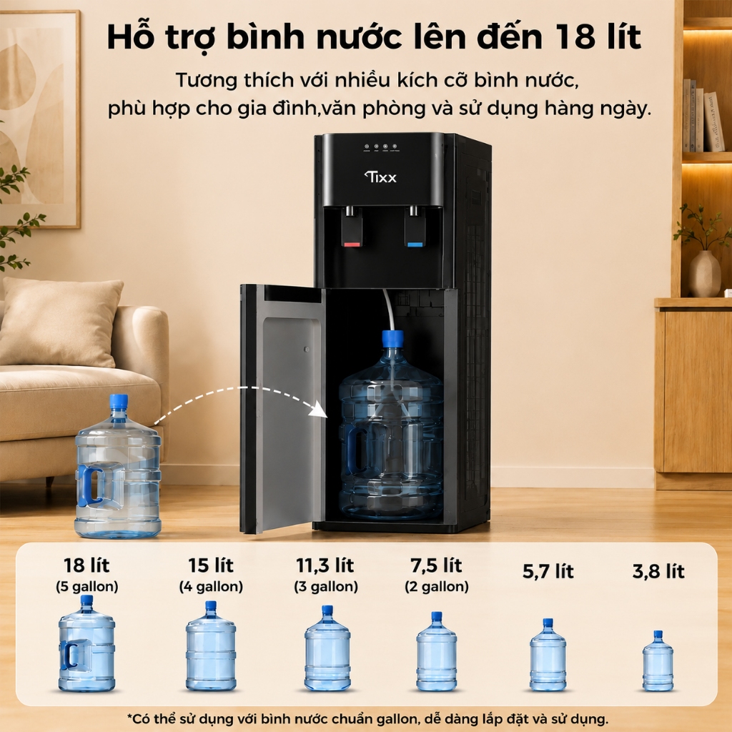 TIXX Cây nước nóng lạnh 500W Máy lọc nước nóng lạnh nạp đáy Hàng chính hãng