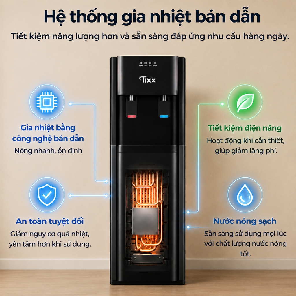 TIXX Cây nước nóng lạnh 500W Máy lọc nước nóng lạnh nạp đáy Hàng chính hãng
