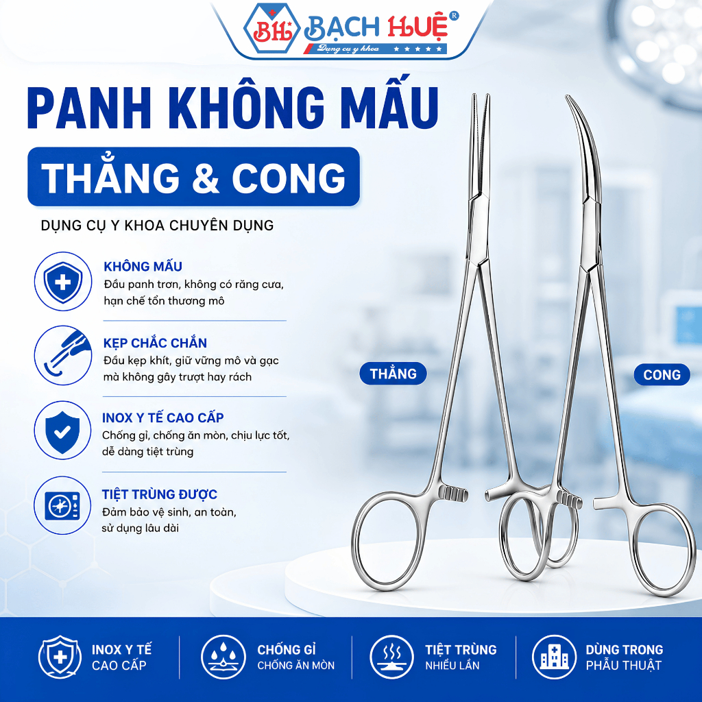 Panh Không Mấu Thẳng Và Cong Inox Y Tế, Kẹp Gắp Bông Gạc Dụng Cụ Phẫu Thuật