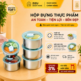 Hộp inox tròn đựng đồ ăn để tủ lạnh ngăn mùi, có nắp dễ dàng bảo quản tiện lợi cho gia đình