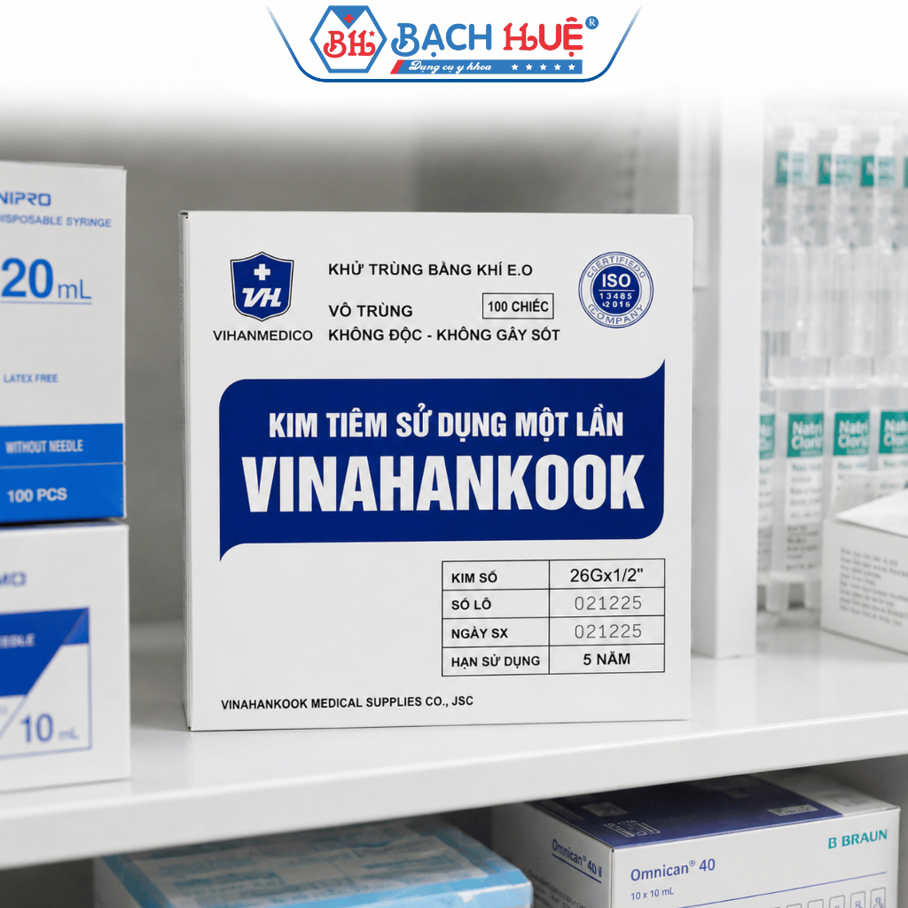 Kim Tiêm Vô Trùng Vinahankook 26G x 1/2 Inch Hộp 100 Chiếc Dùng Một Lần Chính Hãng