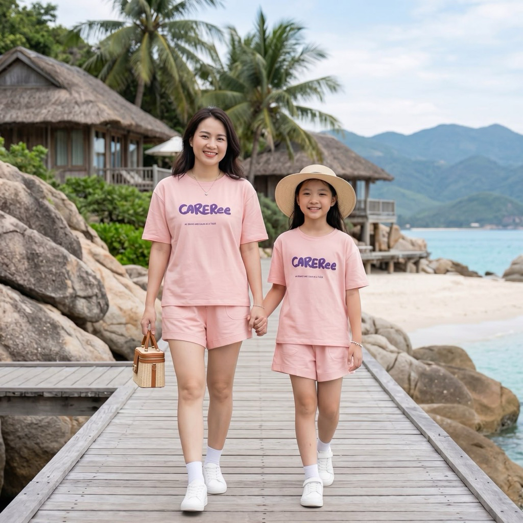 Set cotton careree cho mẹ và bé size đại BEESHOP H26010